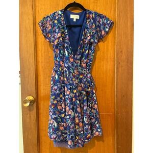 Moulinette soeurs Size 0 wrap silk dress Anthro blue‎ multi floral xxs flutter